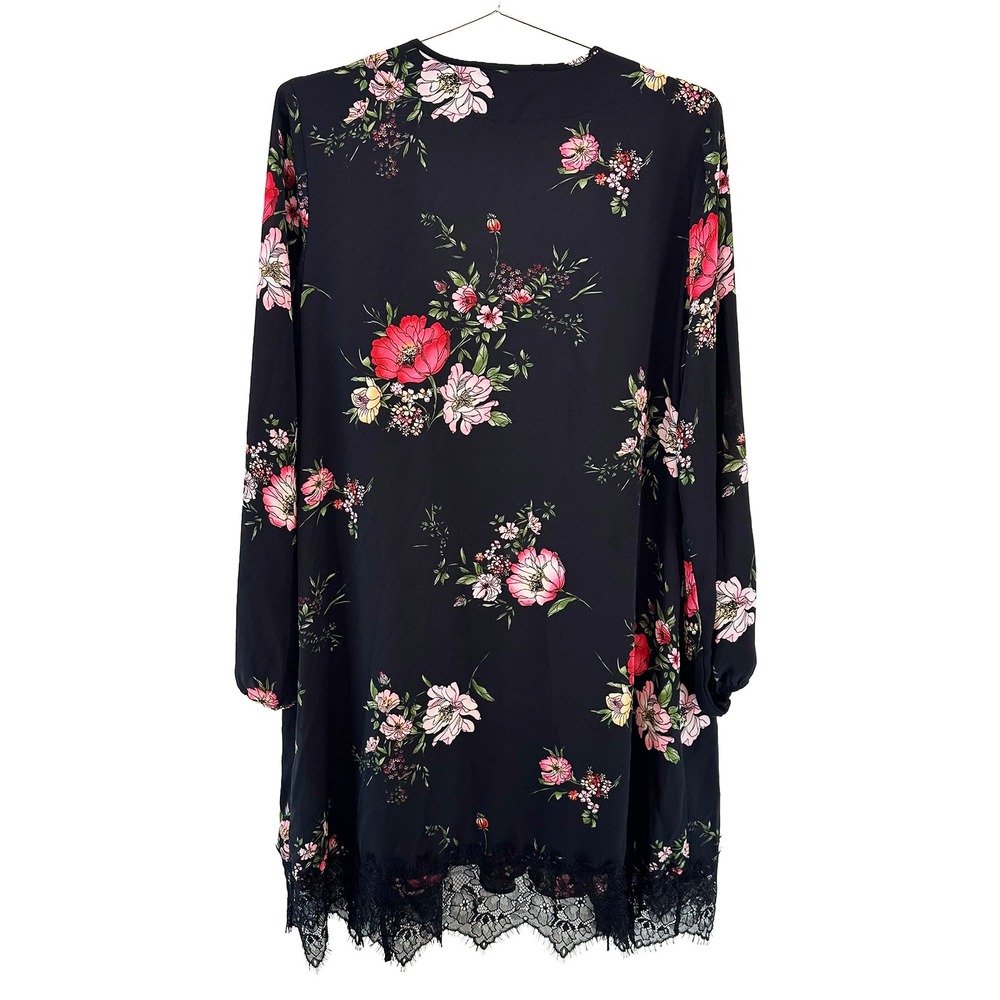 INC Floral Satin & Lace Robe and Babydoll Chemise Set • Medium • black pink - Picture 5 of 11